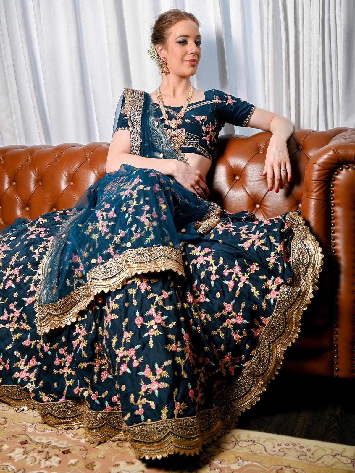 Green Floral Sassy Lehenga Choli Set - Rajwada