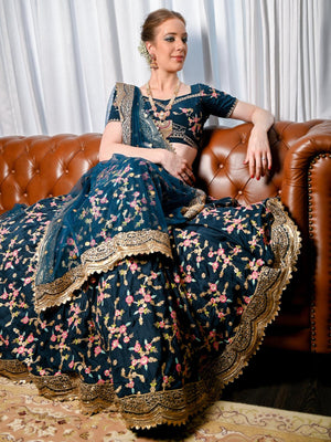 Green Floral Sassy Lehenga Choli Set - Rajwada