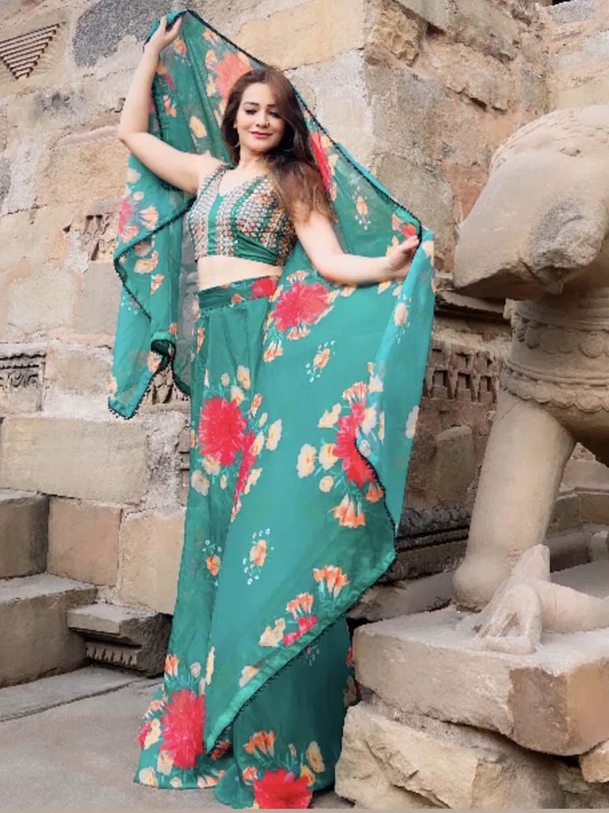 Green Printed Stunning Lehenga Choli Set - Rajwada