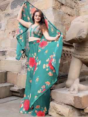 Green Printed Stunning Lehenga Choli Set - Rajwada