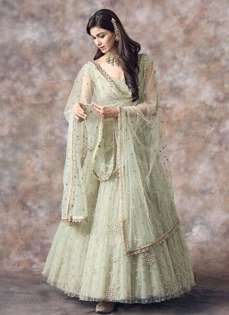 Green Soft Net Lehenga - Rajwada