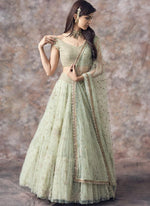 Green Soft Net Lehenga - Rajwada