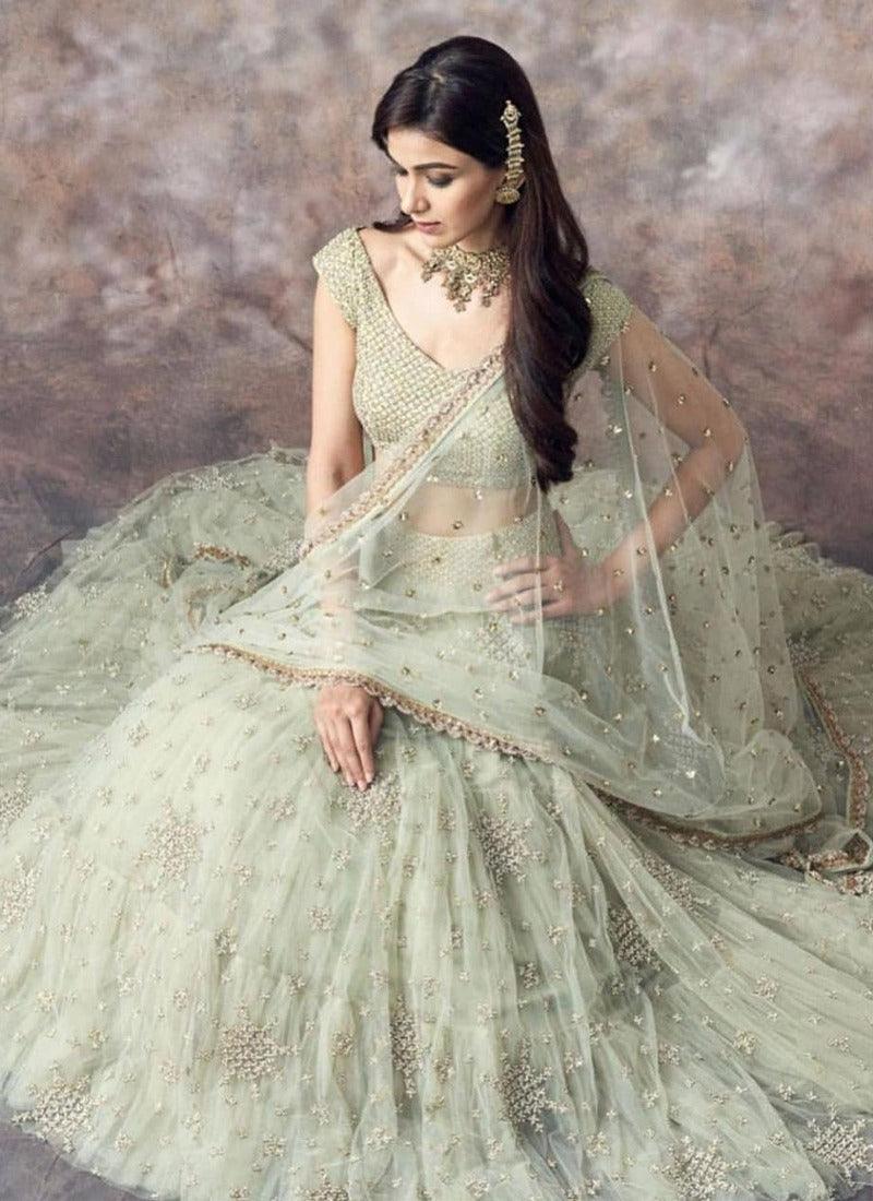 Green Soft Net Lehenga - Rajwada