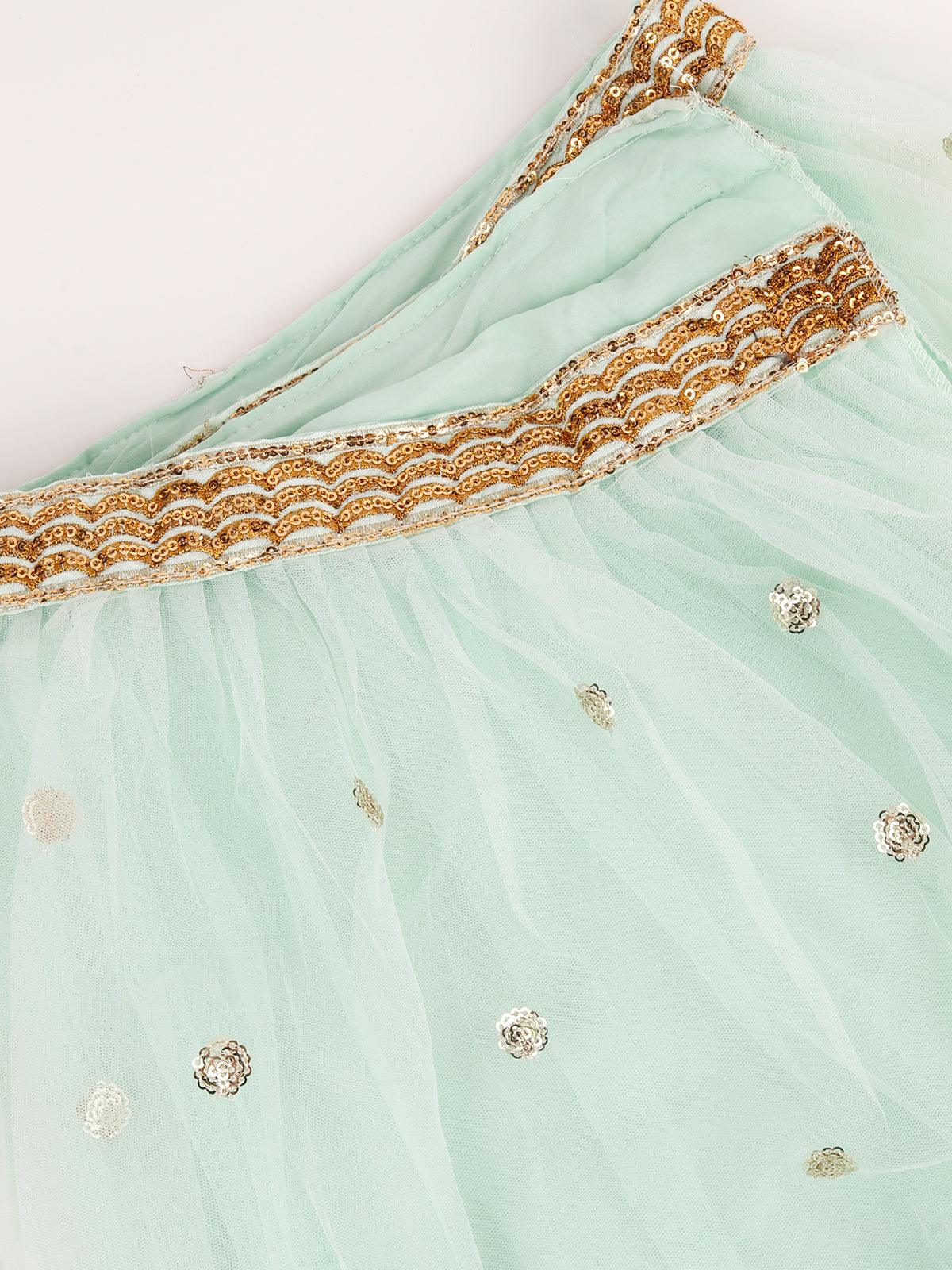 Green Soft Net Lehenga - Rajwada
