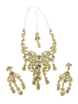 Green Stone Elegant Necklace Set - Rajwada
