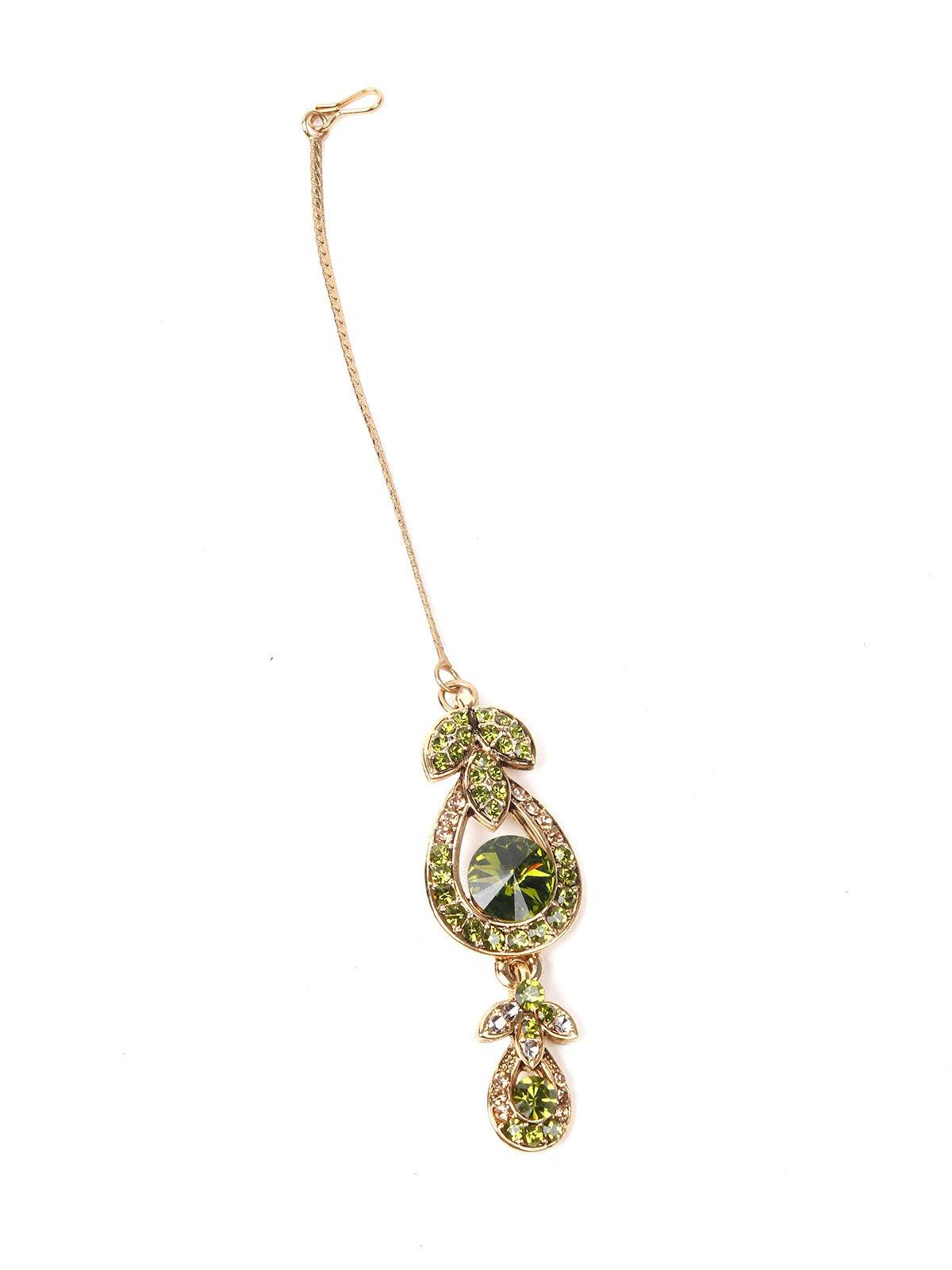 Green Stone Elegant Necklace Set - Rajwada