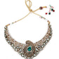Green Stone With Kundan Necklace Set - Rajwada