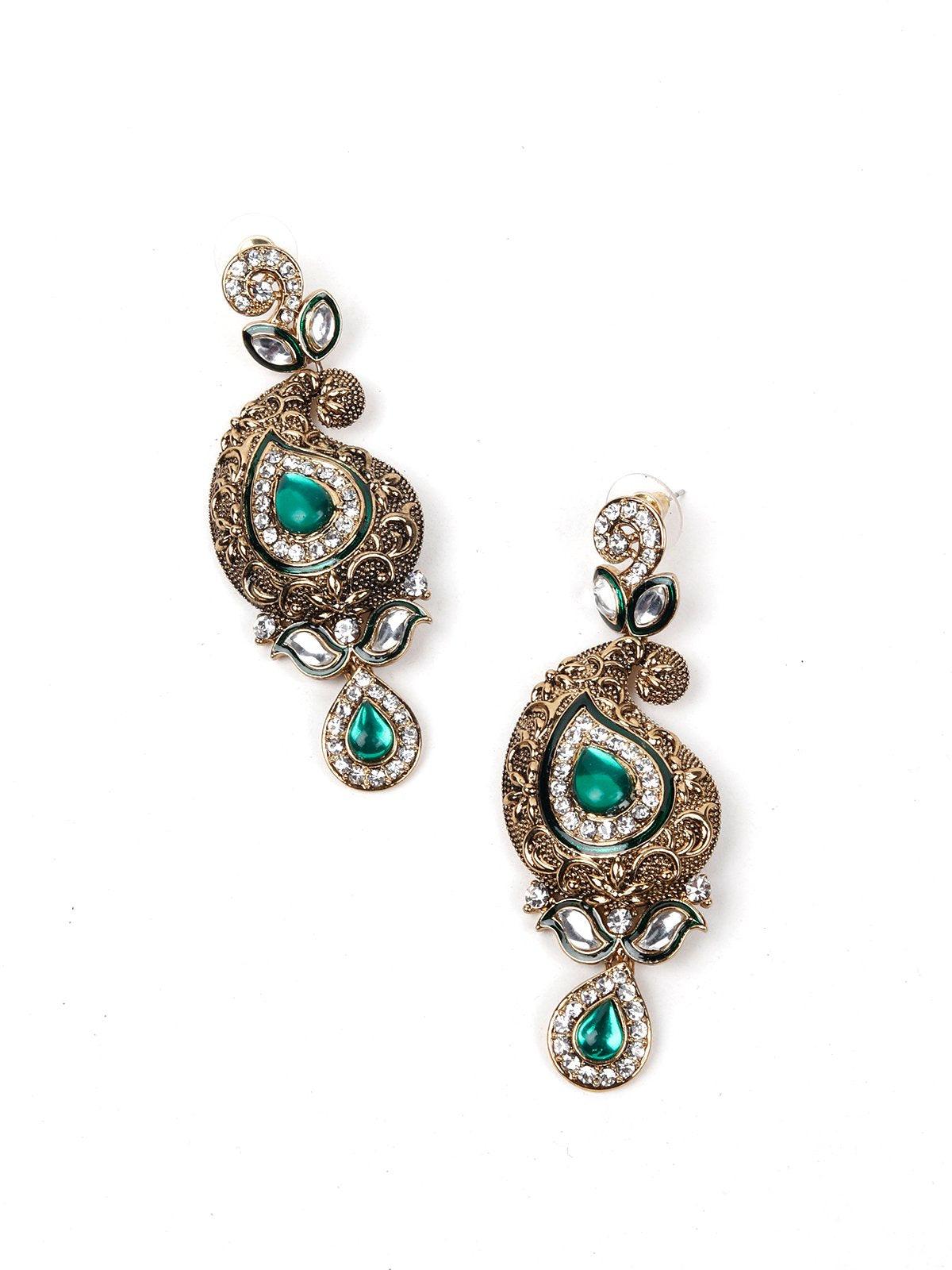 Green Stone With Kundan Necklace Set - Rajwada