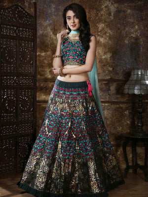 Green Thai Silk Lehenga Choli Set - Rajwada
