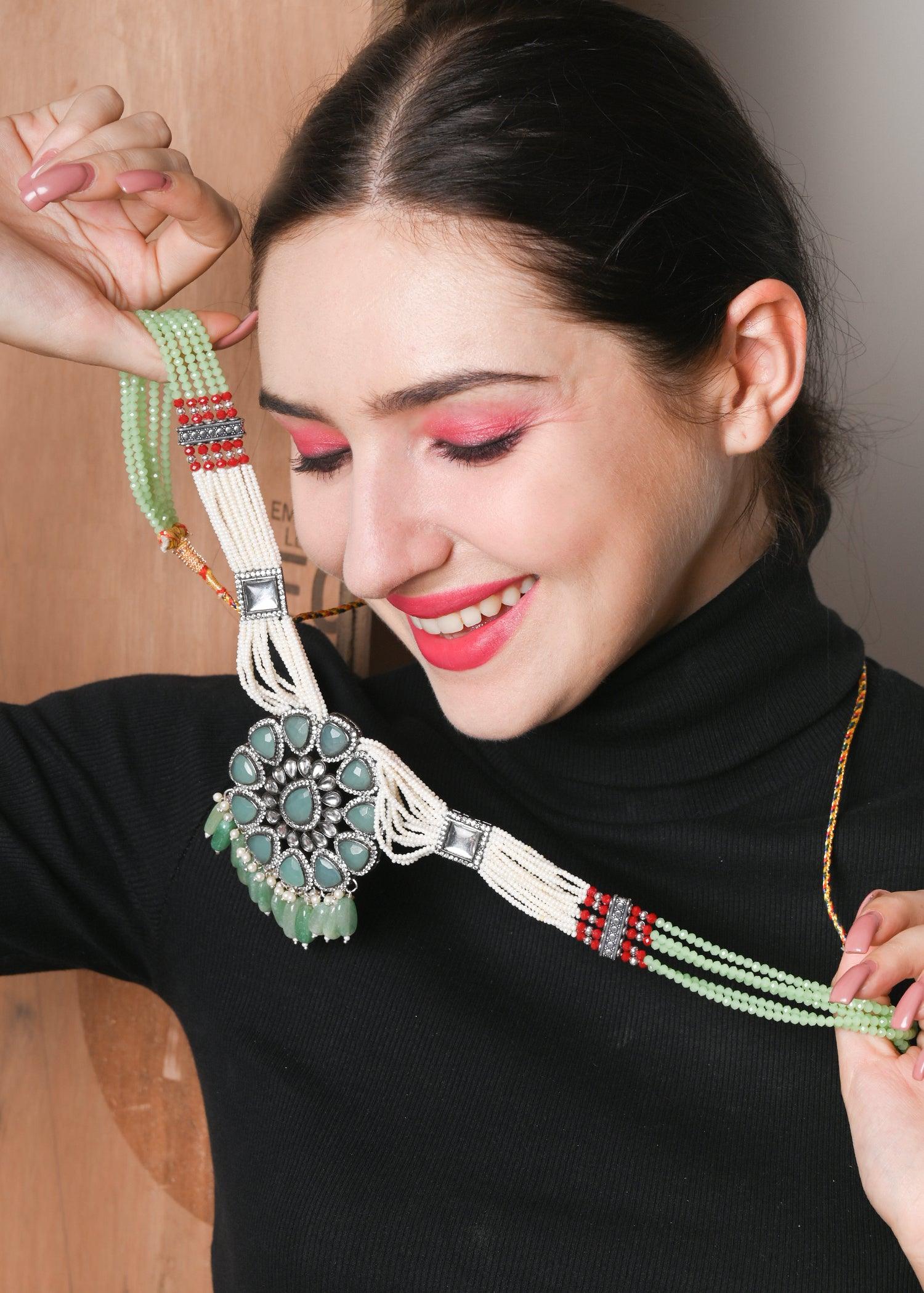 Green Trendy  Necklace Set - Rajwada
