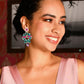 Green&pink crystal statement earrings - Rajwada