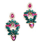 Green&pink crystal statement earrings - Rajwada