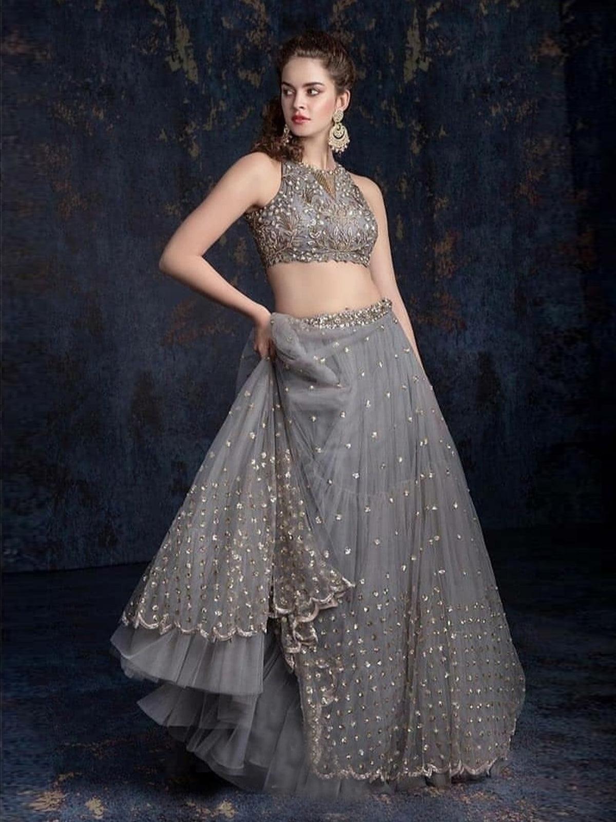 Grey Designer Lehenga - Rajwada