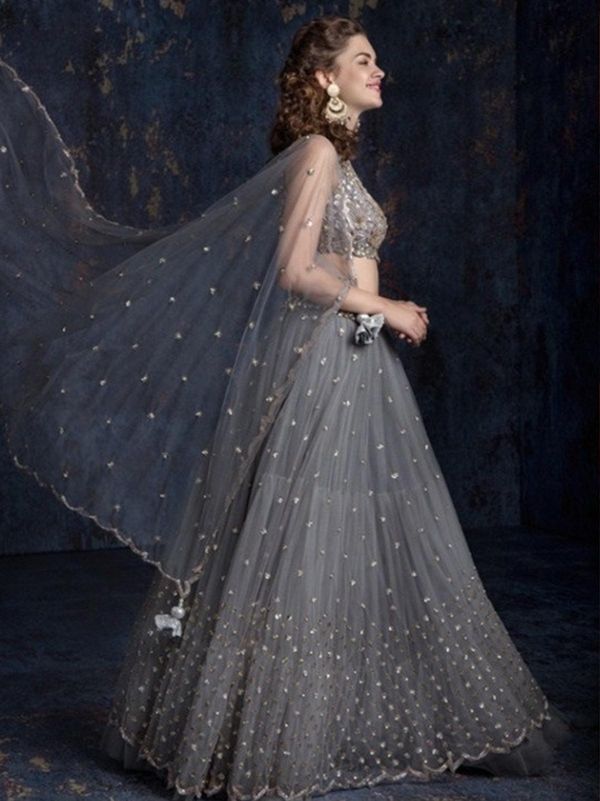 Grey Designer Lehenga - Rajwada