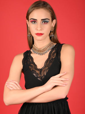 Grey Gold Tone Choker Set - Rajwada