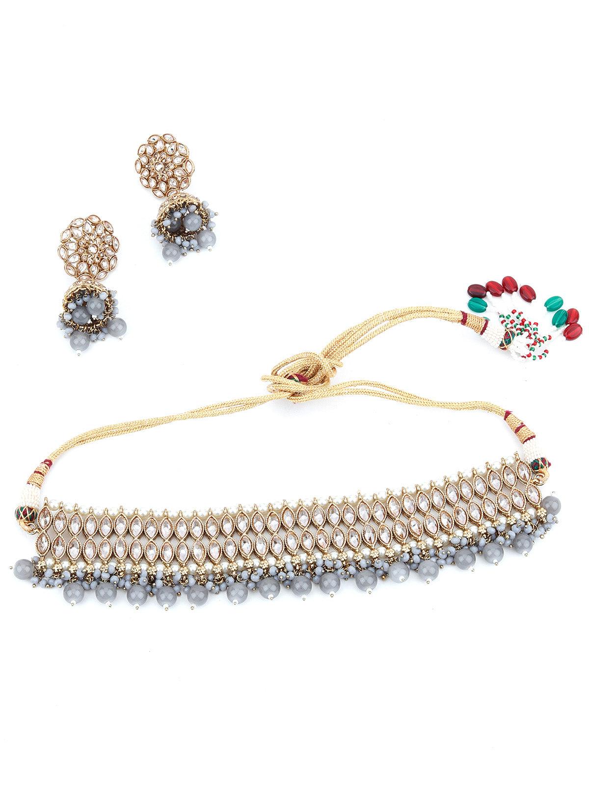 Grey Gold Tone Choker Set - Rajwada