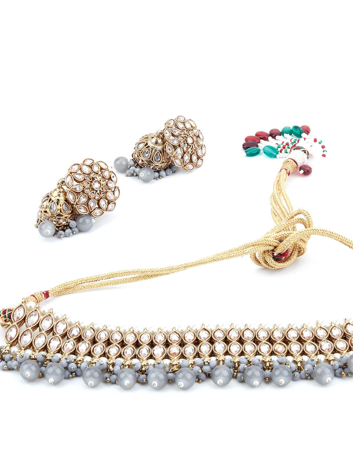 Grey Gold Tone Choker Set - Rajwada