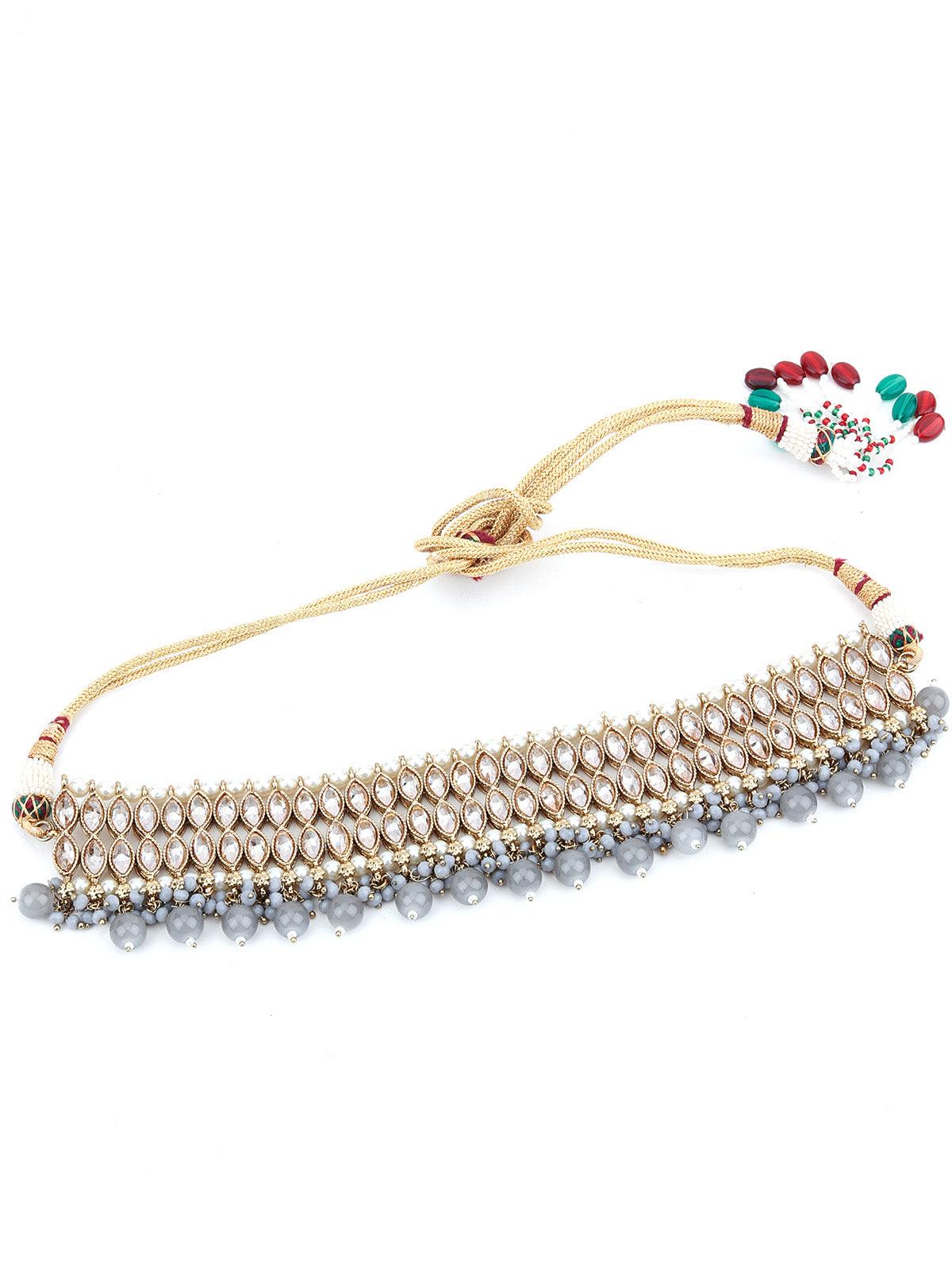 Grey Gold Tone Choker Set - Rajwada
