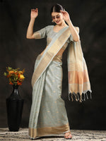 Grey Maheshwari Silk Saree - Rajwada