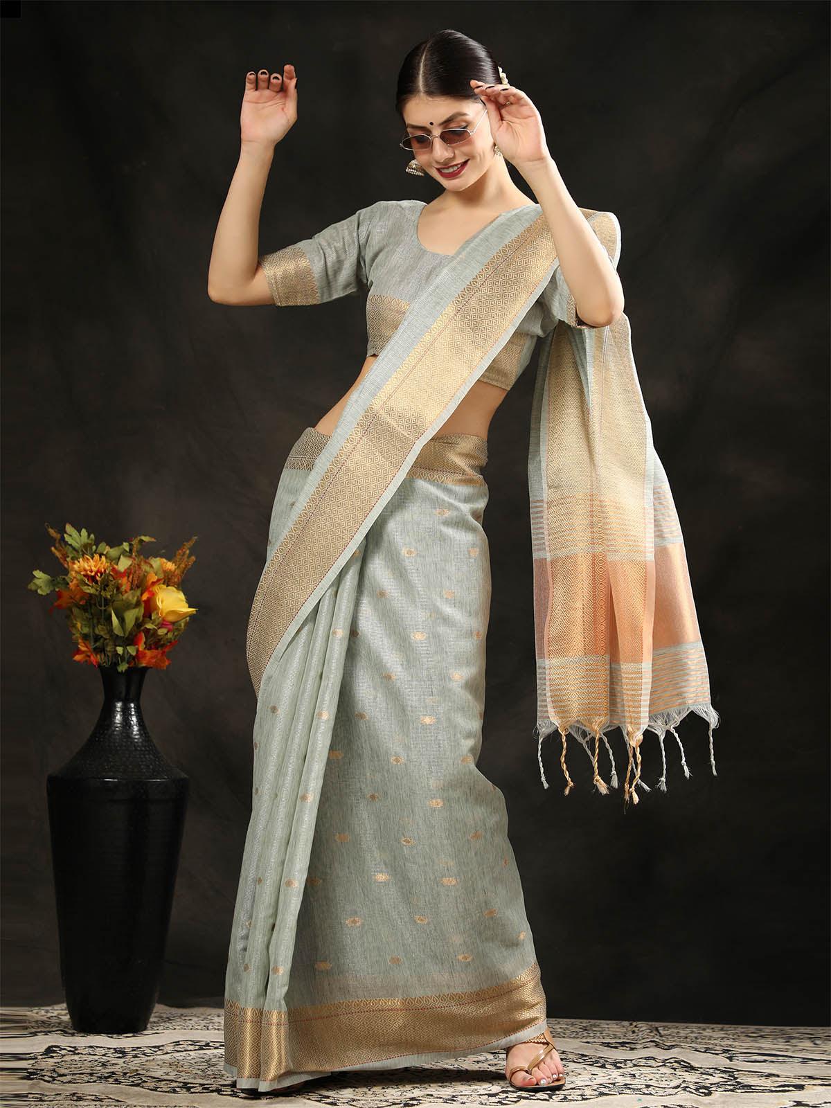 Grey Maheshwari Silk Saree - Rajwada