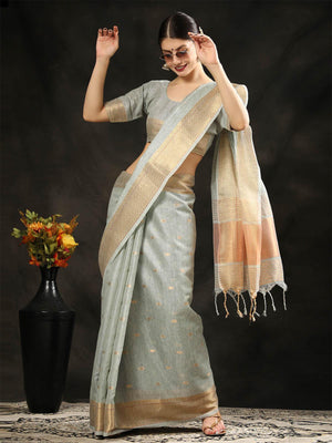 Grey Maheshwari Silk Saree - Rajwada