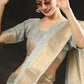Grey Maheshwari Silk Saree - Rajwada