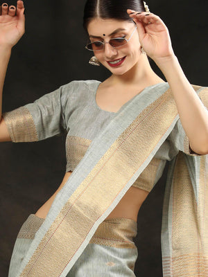 Grey Maheshwari Silk Saree - Rajwada