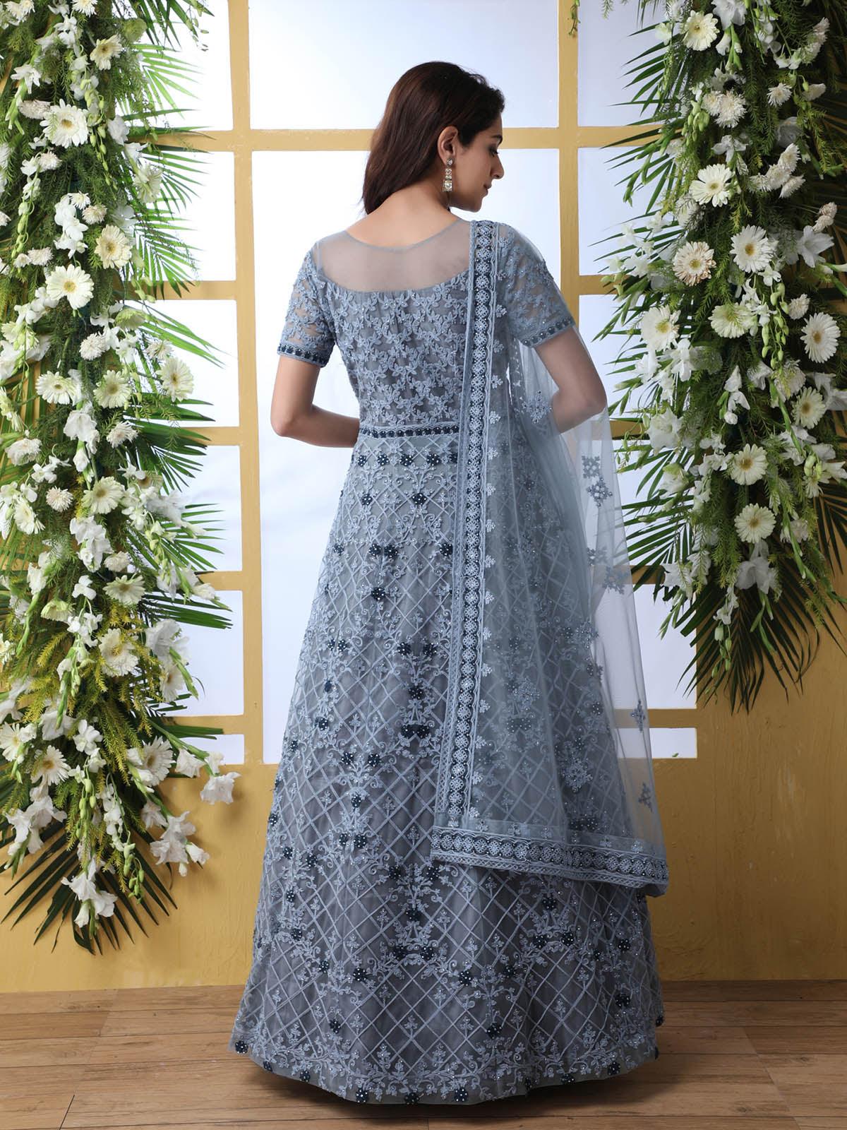 Grey Net Anarkali - Rajwada