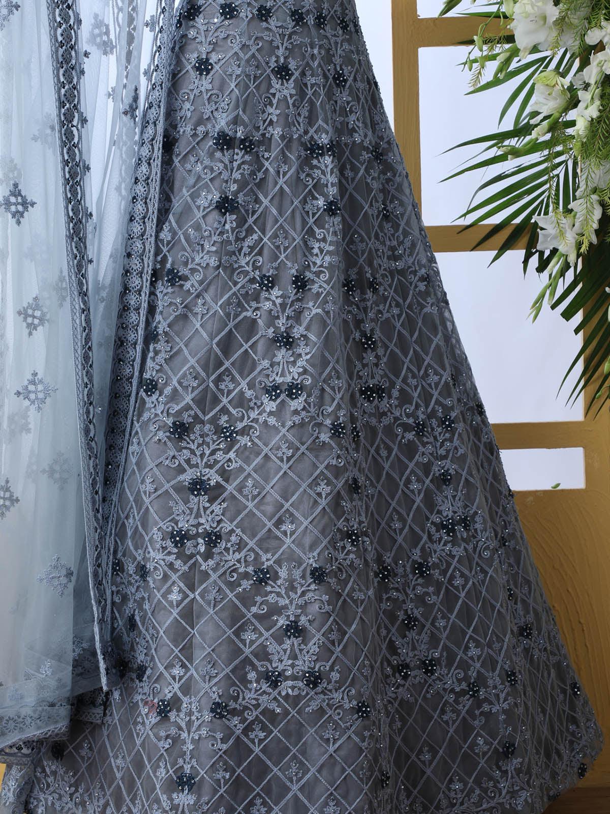 Grey Net Anarkali - Rajwada