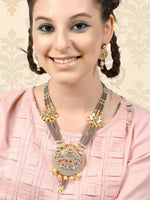Grey Onyx Gold Tone Grey Tinted Necklace Set - Rajwada