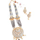 Grey Onyx Gold Tone Grey Tinted Necklace Set - Rajwada