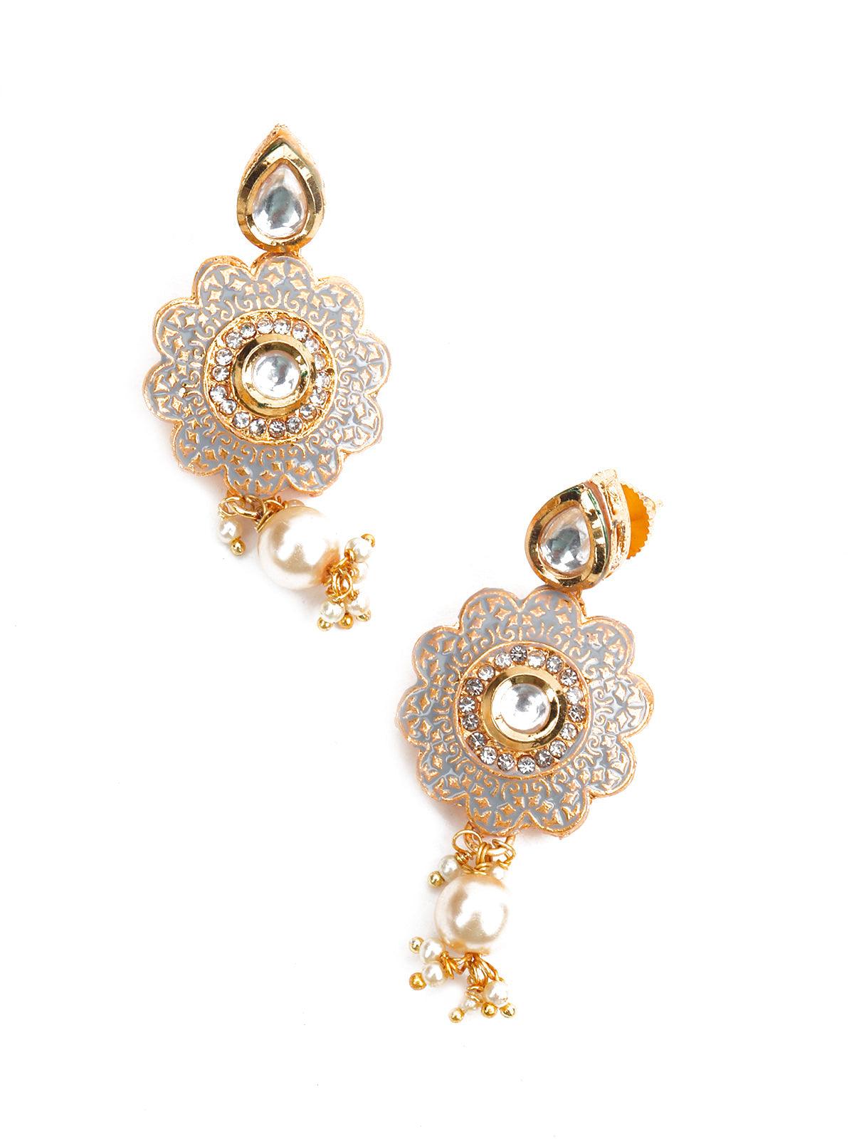 Grey Onyx Gold Tone Grey Tinted Necklace Set - Rajwada