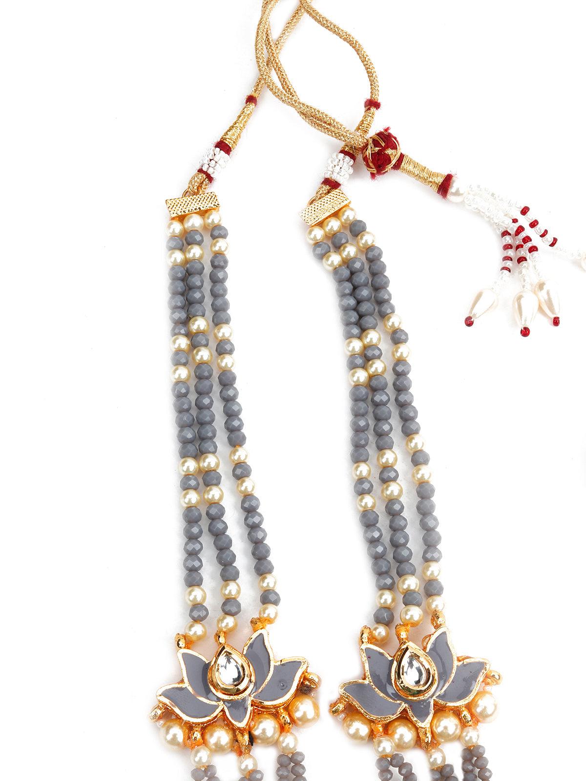 Grey Onyx Gold Tone Grey Tinted Necklace Set - Rajwada