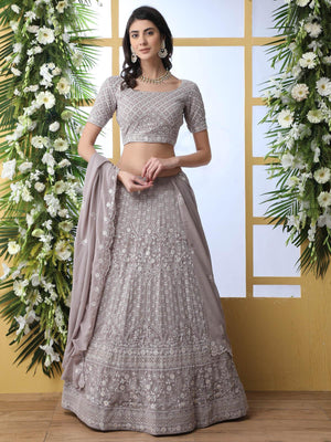 Grey Sequins Georgette Lehenga Set - Rajwada