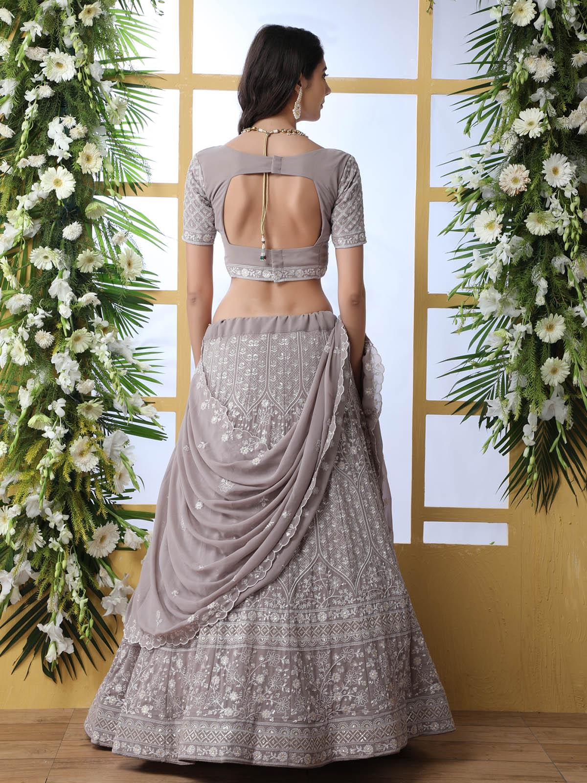 Grey Sequins Georgette Lehenga Set - Rajwada