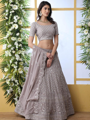 Grey Sequins Georgette Lehenga Set - Rajwada