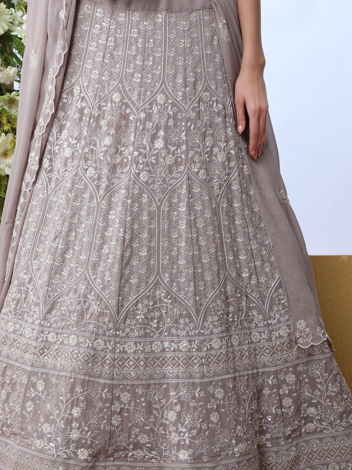 Grey Sequins Georgette Lehenga Set - Rajwada
