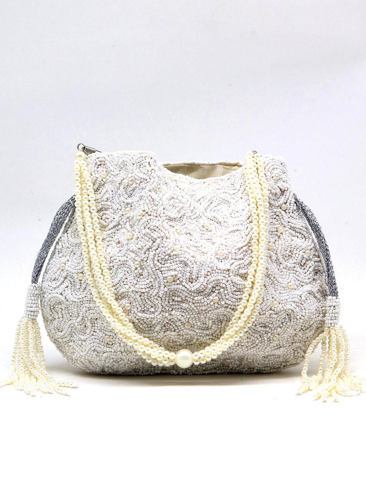 Heavily adorned pearl potli handbag! - Rajwada