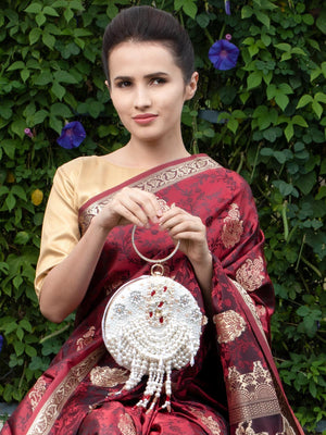 Heavily Embellished With Pearl And Beads Spherical Clutch - Odette