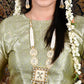 Heavy Beige Enamelled Kundan-Pearl Necklace Set - Rajwada
