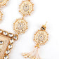 Heavy Beige Enamelled Kundan-Pearl Necklace Set - Rajwada