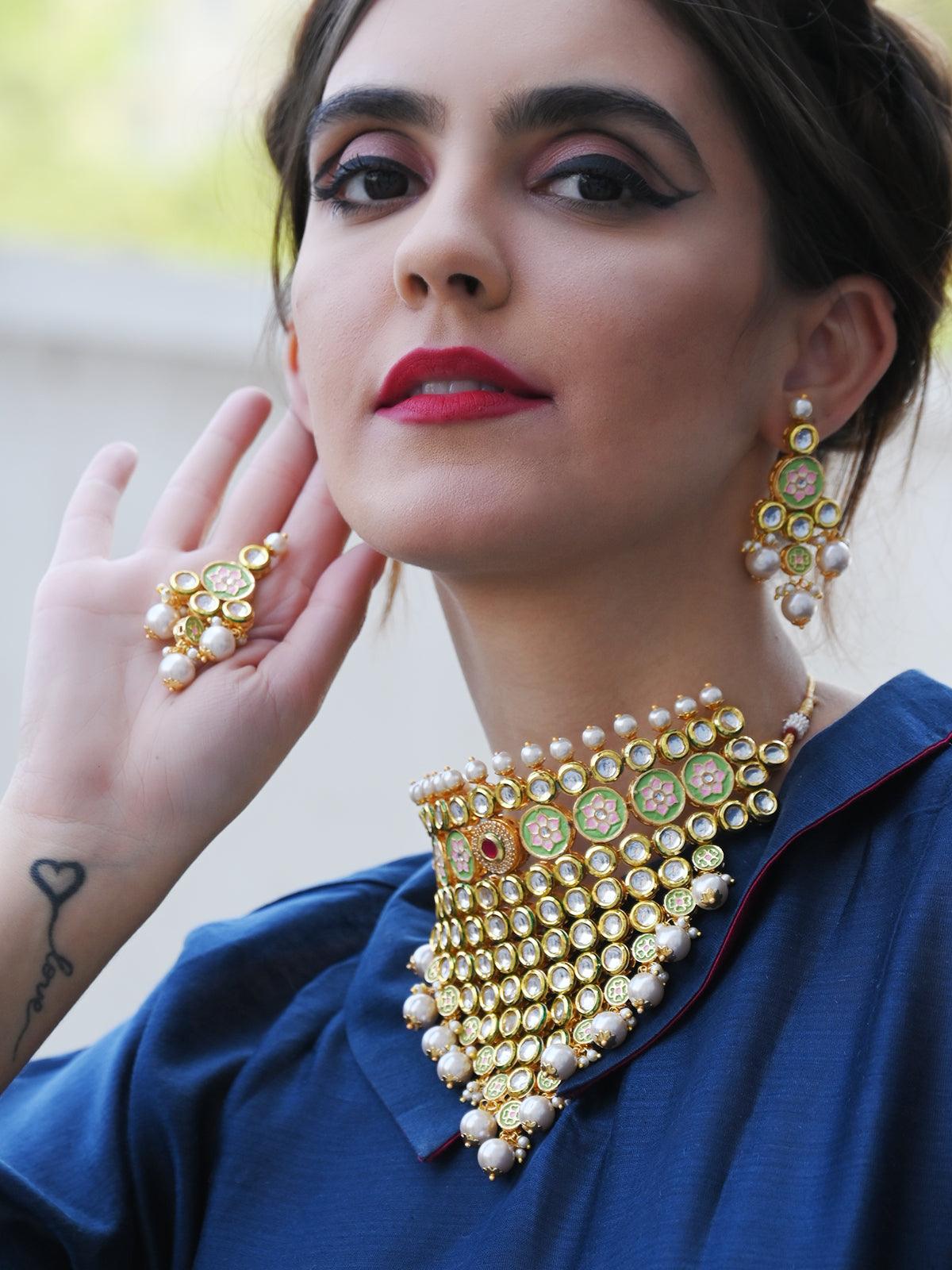 Heavy Triangular Kundan Necklace - Rajwada