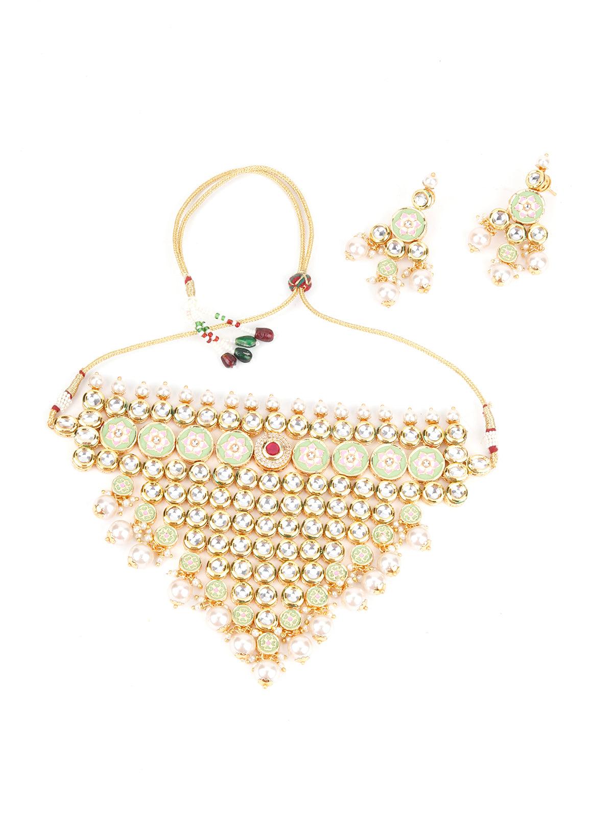 Heavy Triangular Kundan Necklace - Rajwada