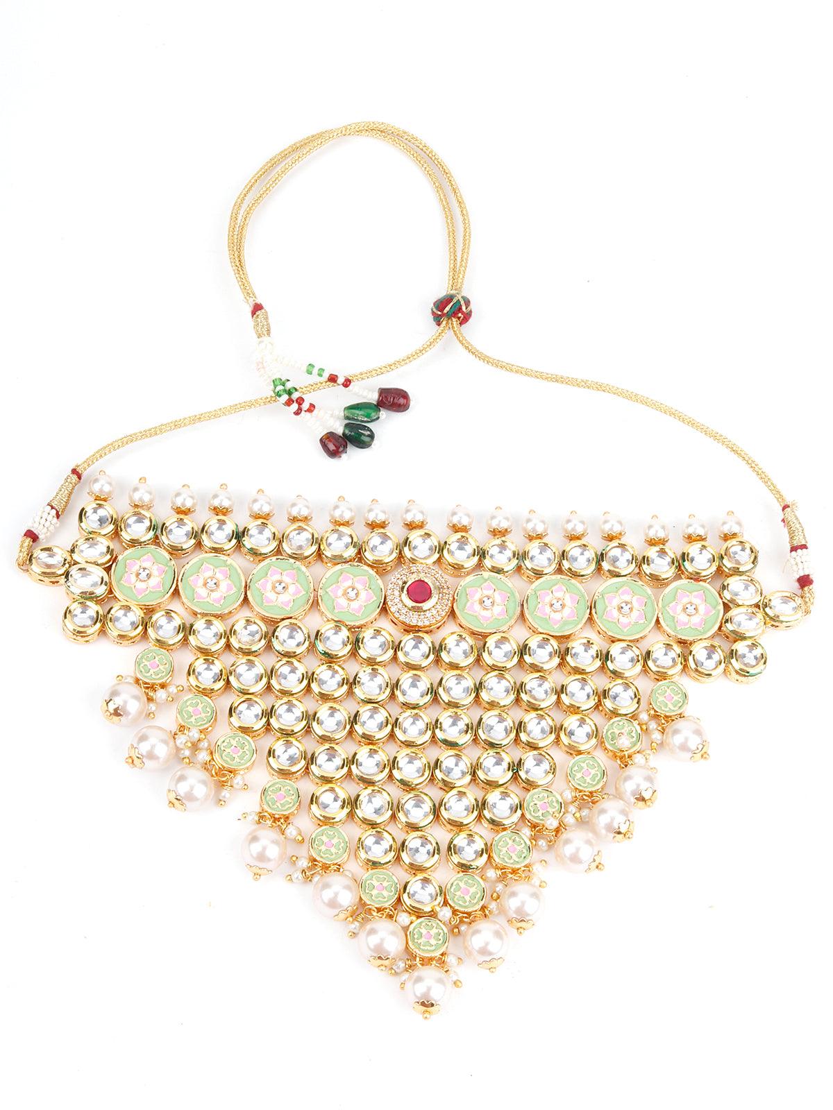 Heavy Triangular Kundan Necklace - Rajwada