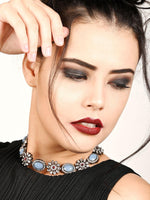Iceberg Blue Floral Choker Necklace Set - Rajwada