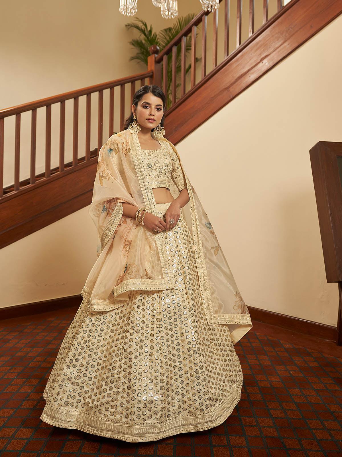Impressive Beige Art Silk Lehenga Set - Rajwada
