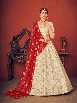 Impressive Beige Art Silk Lehenga Set - Rajwada