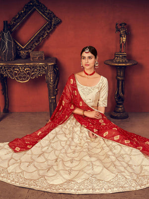Impressive Beige Art Silk Lehenga Set - Rajwada