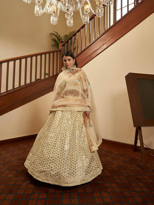 Impressive Beige Art Silk Lehenga Set - Rajwada