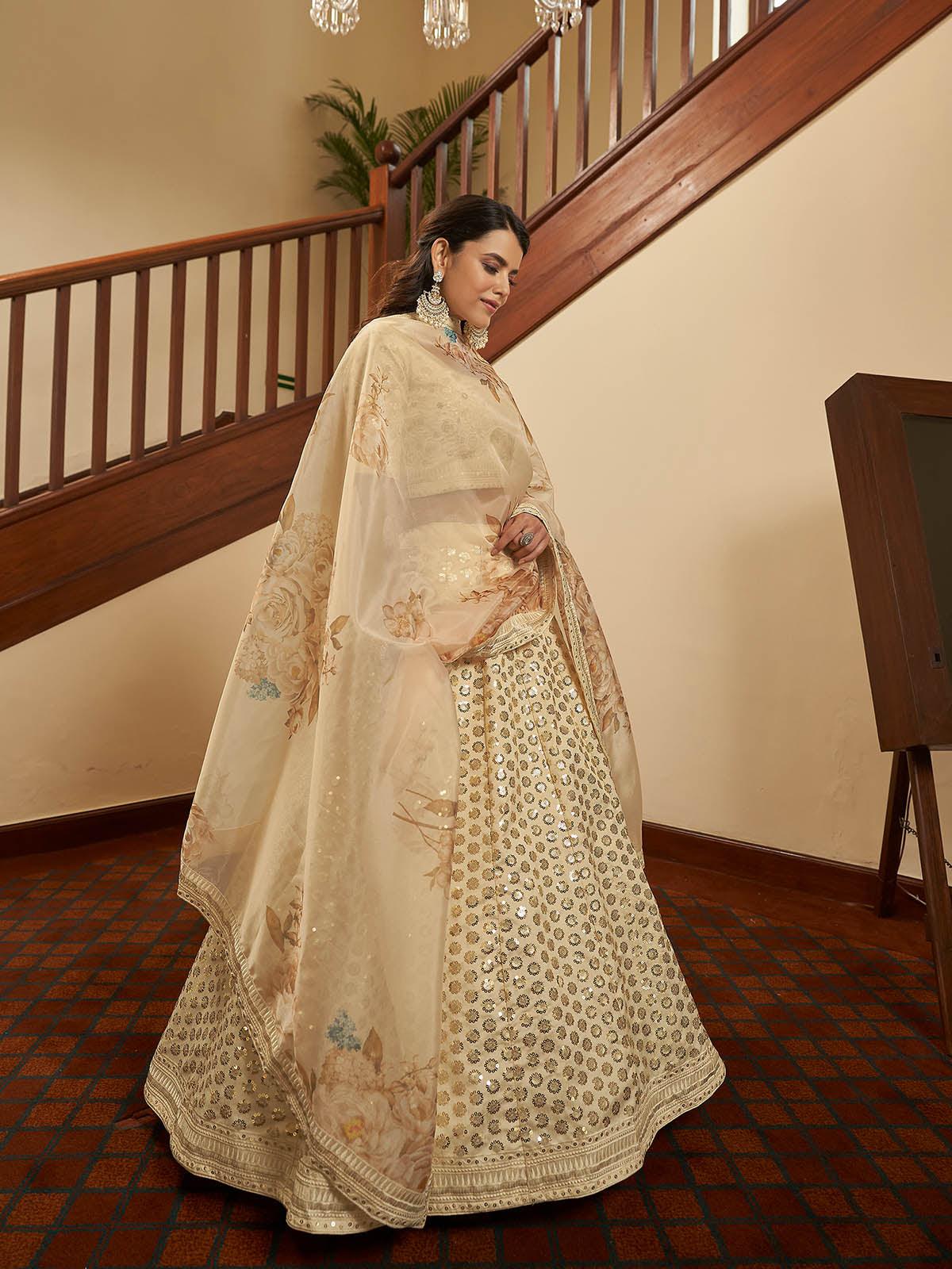 Impressive Beige Art Silk Lehenga Set - Rajwada